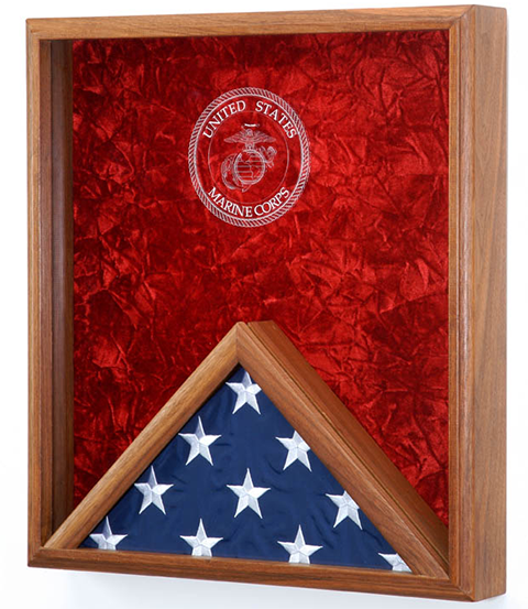 Military emblem engraved combination flag and medal display case #46